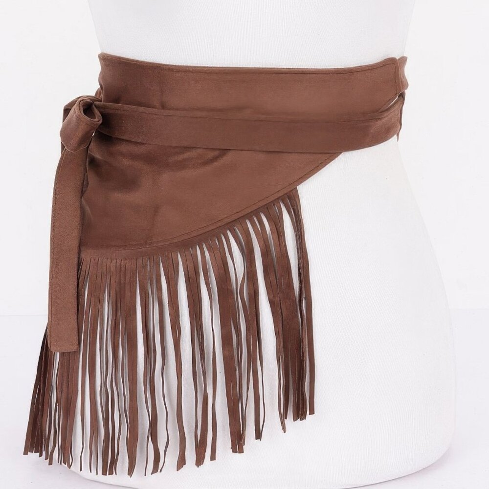 Faux Suede Fringe Belt